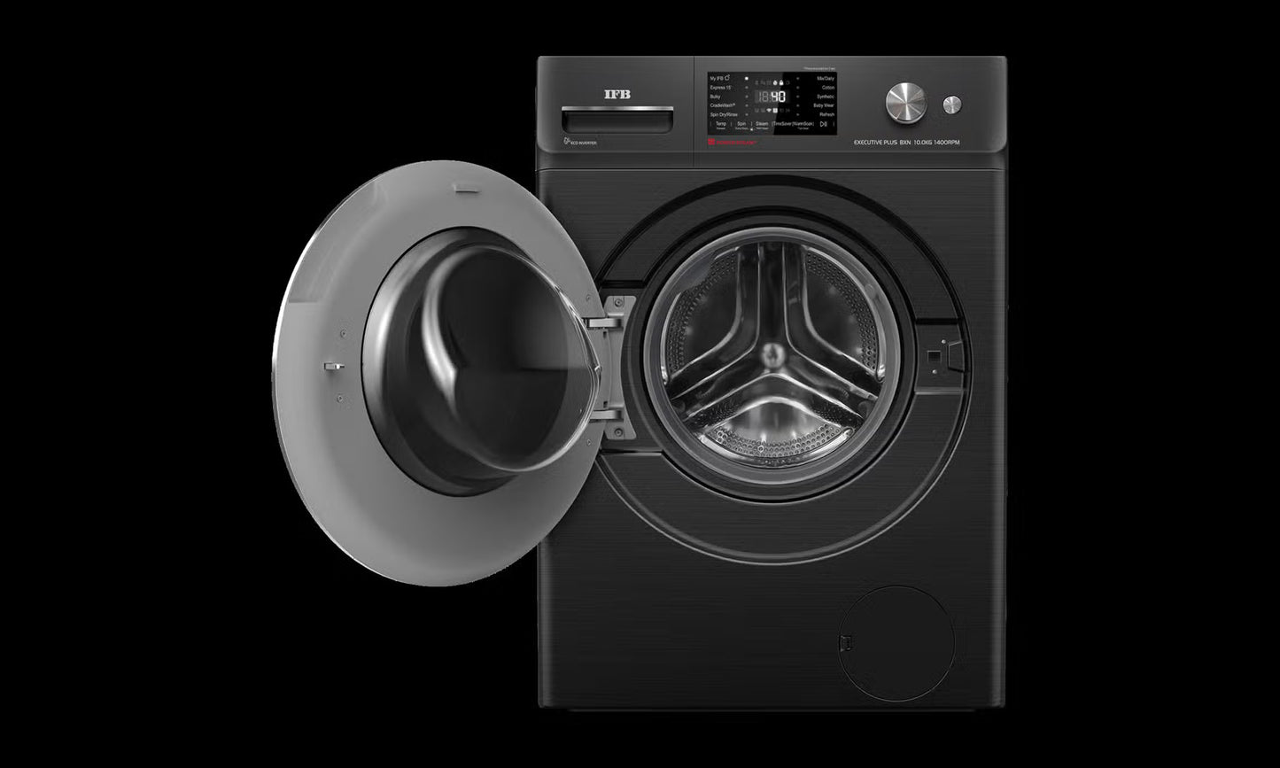IFB 10 Kg 5 Star, DeepClean®, AI Powered, WiFi, Fully Automatic Front Load Washing Machine (EXECUTIVE PLUS BXN 1014KH, PowerSteam®, 9 Swirl, Steam Refresh, Inbuilt Heater, Eco Inverter, Black VCM)