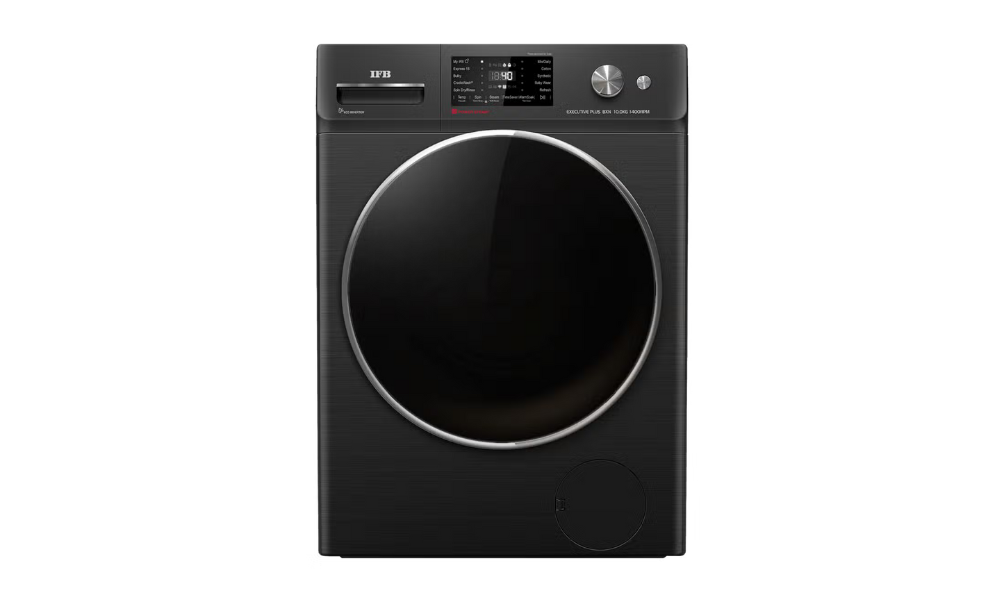 IFB 10 Kg 5 Star, DeepClean®, AI Powered, WiFi, Fully Automatic Front Load Washing Machine (EXECUTIVE PLUS BXN 1014KH, PowerSteam®, 9 Swirl, Steam Refresh, Inbuilt Heater, Eco Inverter, Black VCM)