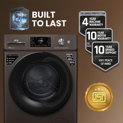 IFB 10 Kg 5 Star, DeepClean®, AI Powered, WiFi, Fully Automatic Front Load Washing Machine (EXECUTIVE PLUS MBN 1014KH, PowerSteam®, 9 Swirl, Steam Refresh, Inbuilt Heater, Eco Inverter, Mocha)