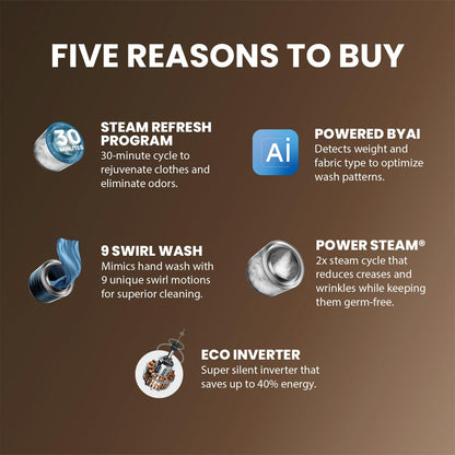 IFB 10 Kg 5 Star, DeepClean®, AI Powered, WiFi, Fully Automatic Front Load Washing Machine (EXECUTIVE PLUS MBN 1014KH, PowerSteam®, 9 Swirl, Steam Refresh, Inbuilt Heater, Eco Inverter, Mocha)