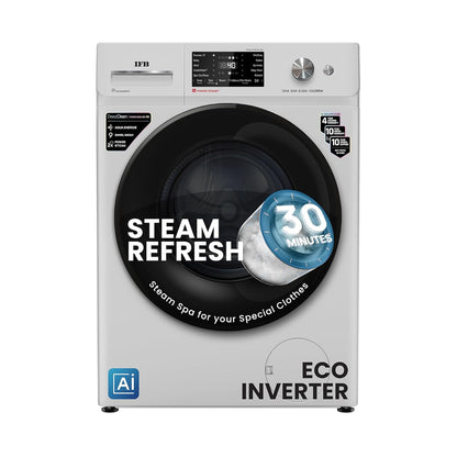 IFB 10 Kg 5 Star, DeepClean®, AI Powered, WiFi, Fully Automatic Front Load Washing Machine (EXECUTIVE PLUS MBN 1014KH, PowerSteam®, 9 Swirl, Steam Refresh, Inbuilt Heater, Eco Inverter, Grey White)