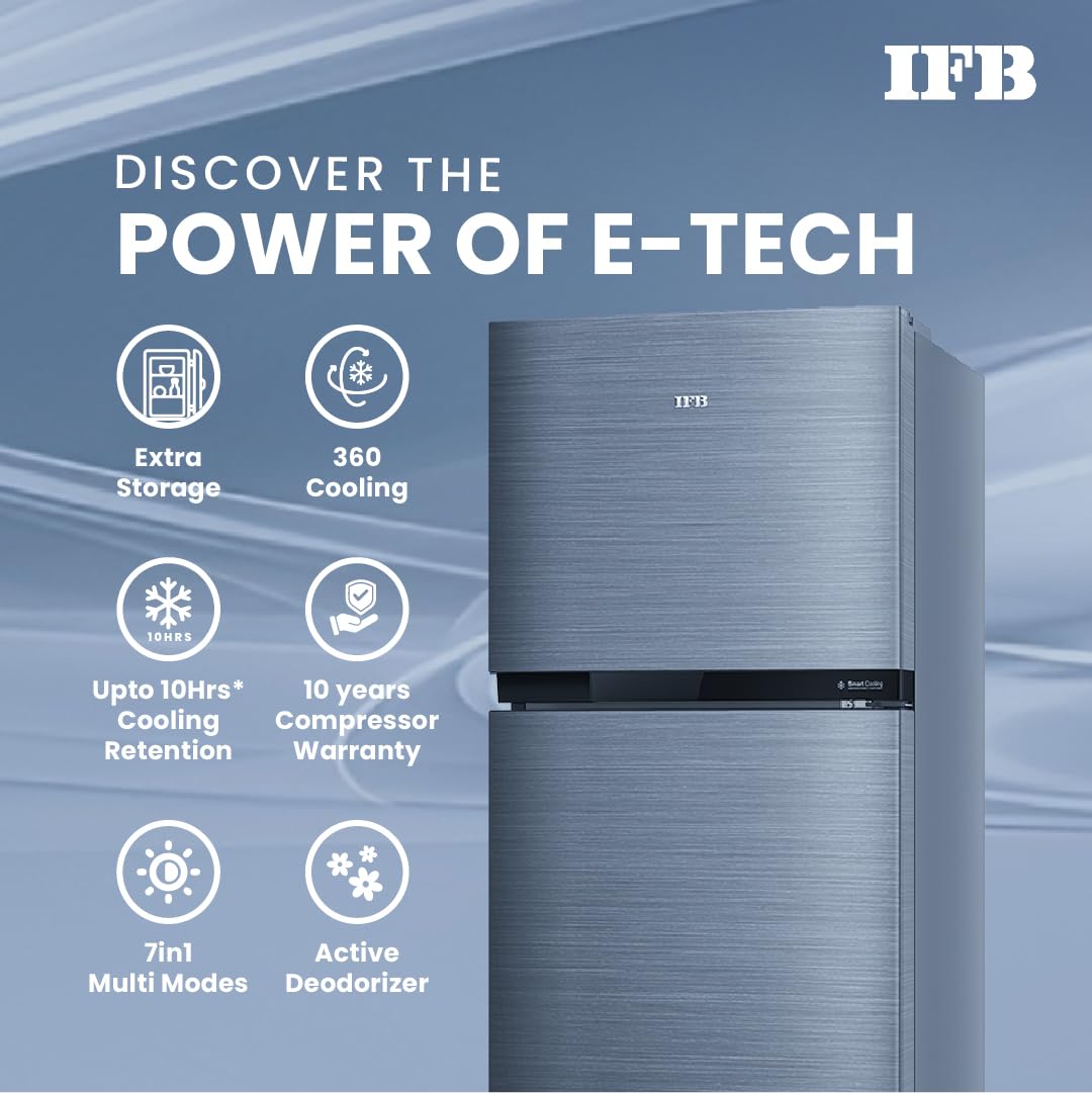 IFB 364L Frost Free Double Door Refrigerator – Brush Grey | 7-in-1 Convertible Multi Modes | E-Tech 360° Cooling | Quadra Crisper with Humidity Control | Energy Efficient | Model: IFBFF-2901FBS-EUA