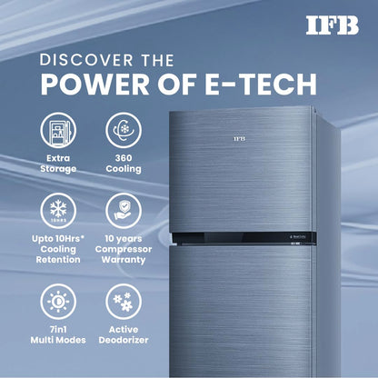 IFB 364L Frost Free Double Door Refrigerator – Brush Grey | 7-in-1 Convertible Multi Modes | E-Tech 360° Cooling | Quadra Crisper with Humidity Control | Energy Efficient | Model: IFBFF-2901FBS-EUA