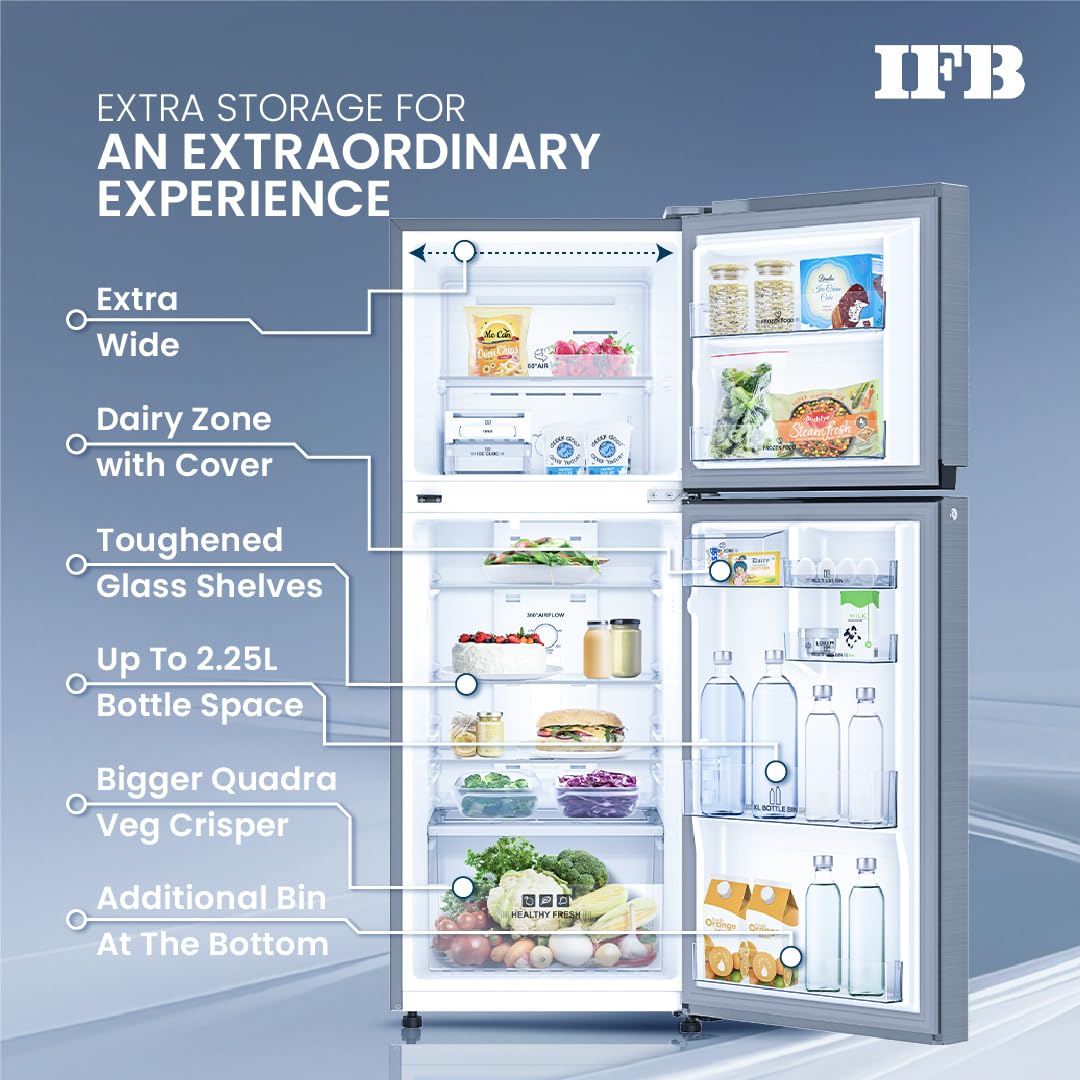 IFB 364L Frost Free Double Door Refrigerator – Brush Grey | 7-in-1 Convertible Multi Modes | E-Tech 360° Cooling | Quadra Crisper with Humidity Control | Energy Efficient | Model: IFBFF-2901FBS-EUA