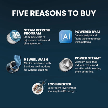 IFB 10 Kg 5 Star, DeepClean®, AI Powered, WiFi, Fully Automatic Front Load Washing Machine (EXECUTIVE PLUS MBN 1014KH, PowerSteam®, 9 Swirl, Steam Refresh, Inbuilt Heater, Eco Inverter, Grey White)