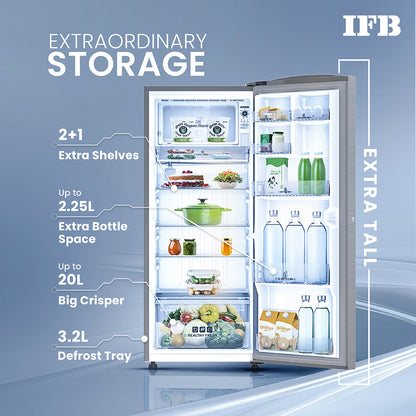 IFB Single Door Refrigerator, 248 Liter Gross, Brush Grey Color
